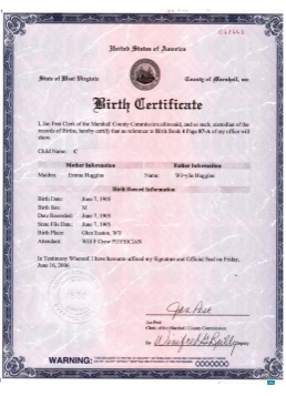 Download USA West Virginia birth certificate version 2 Photoshop template